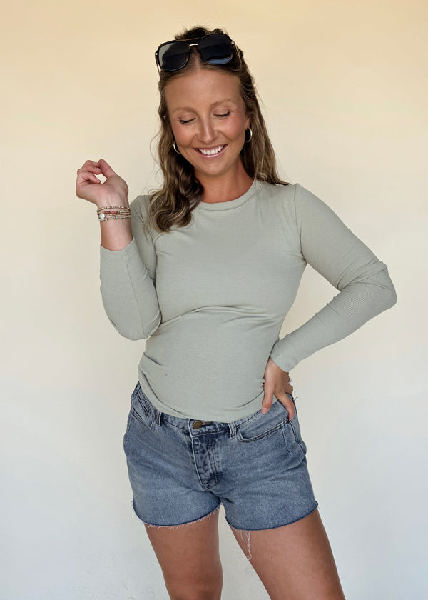 Elliot Essential Ribbed Long Sleeve-Sage