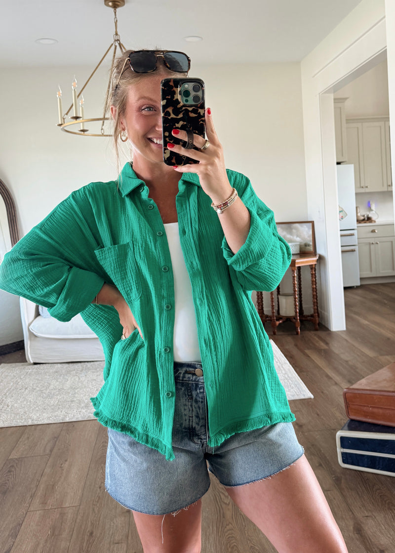 Kelly Green Button Blouse
