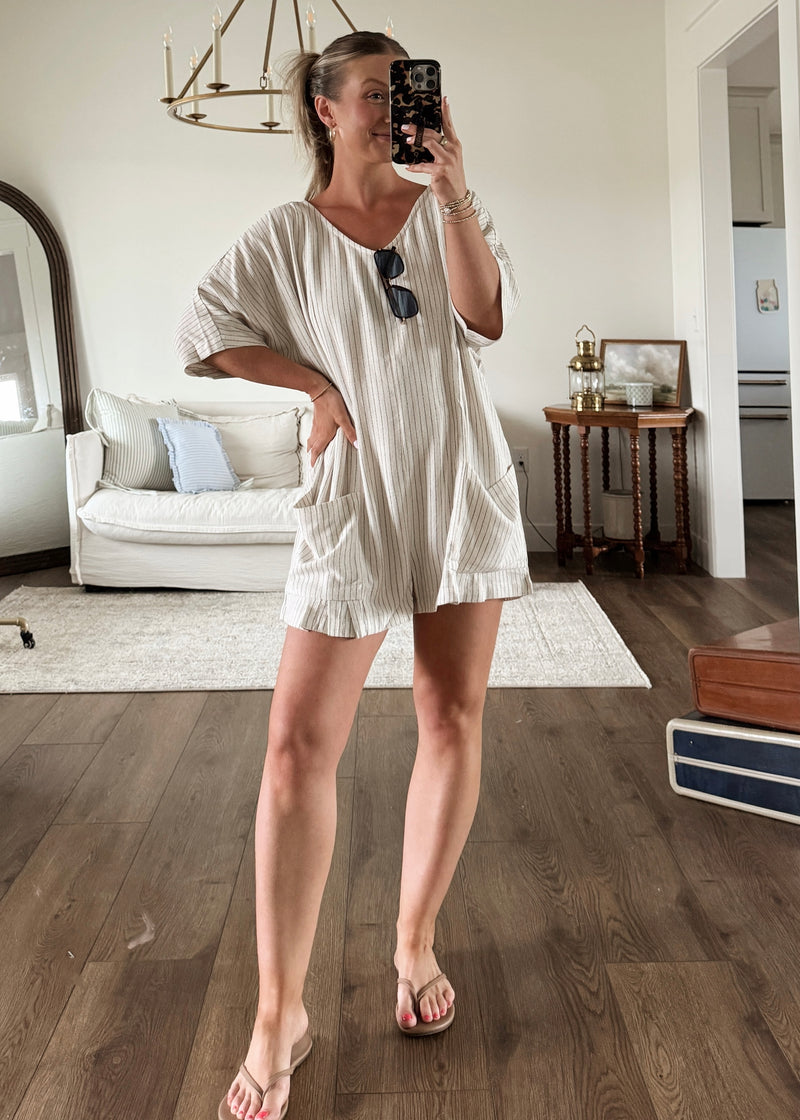 Lena Striped Linen Romper
