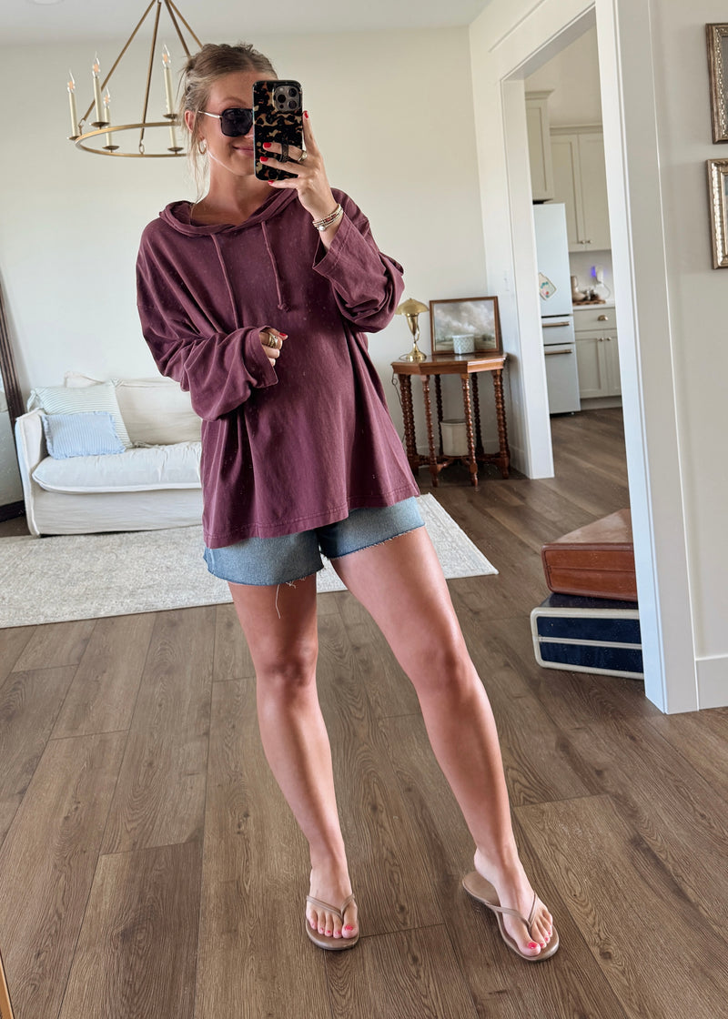 Fresh Breeze Hoodie Top- Plum