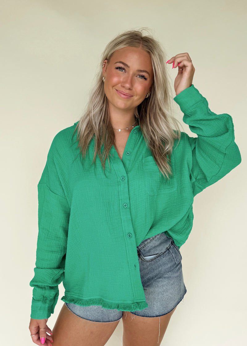 Kelly Green Button Blouse