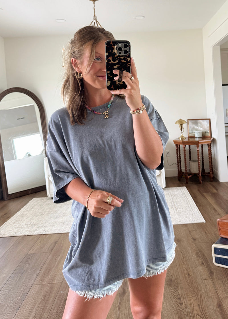 Sun Washed Vintage Tee- Dusty Blue