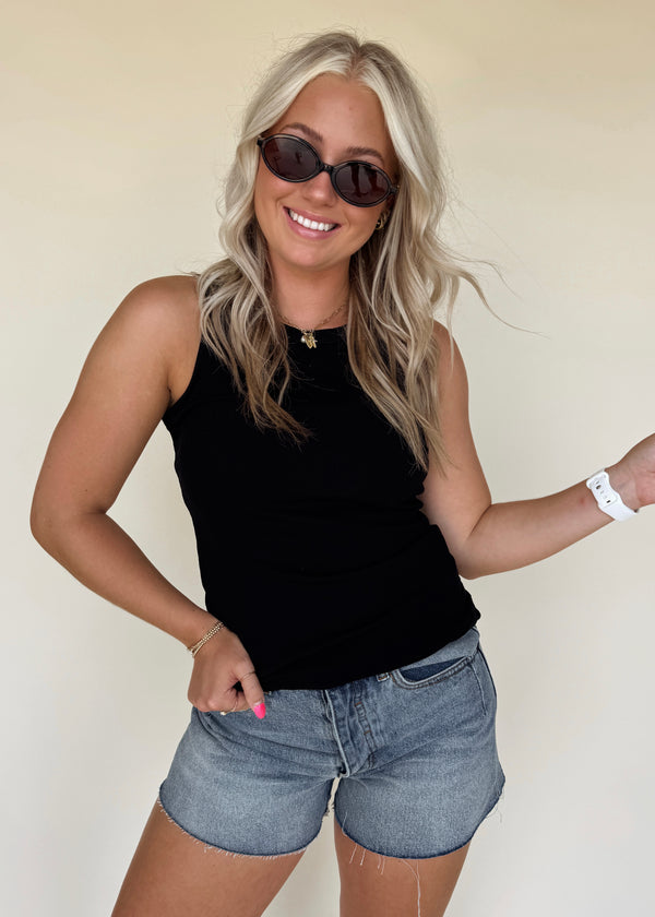 Ella Essential Ribbed Tank-Black