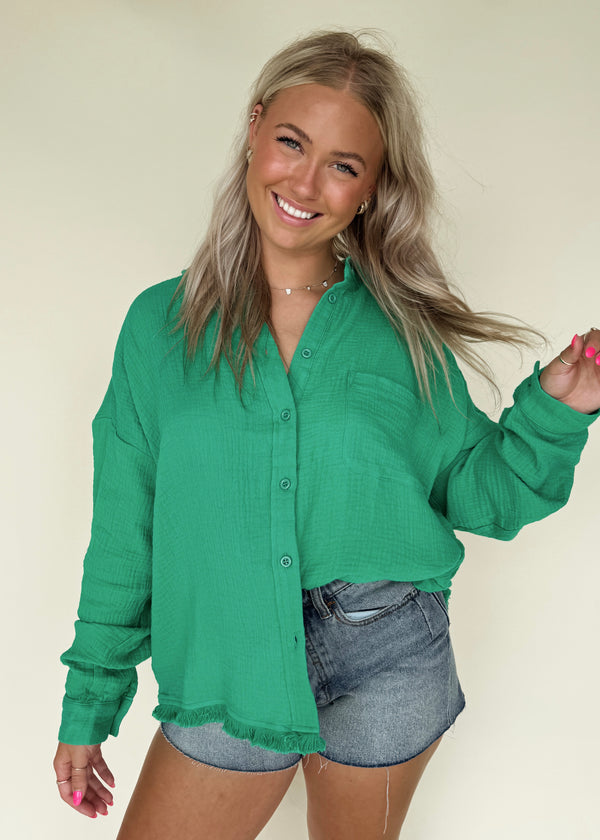Kelly Green Button Blouse