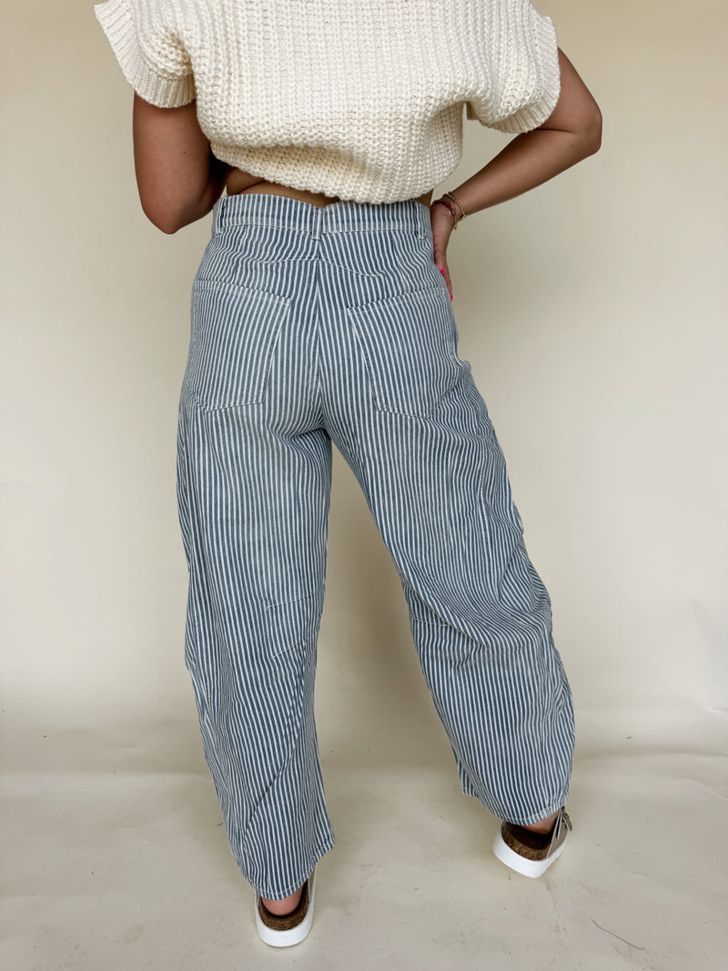 Harper Pinstripe Barrel Jeans