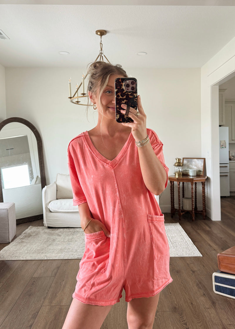 Tyler T-Shirt Romper- Coral