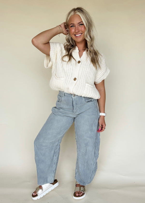 Harper Pinstripe Barrel Jeans