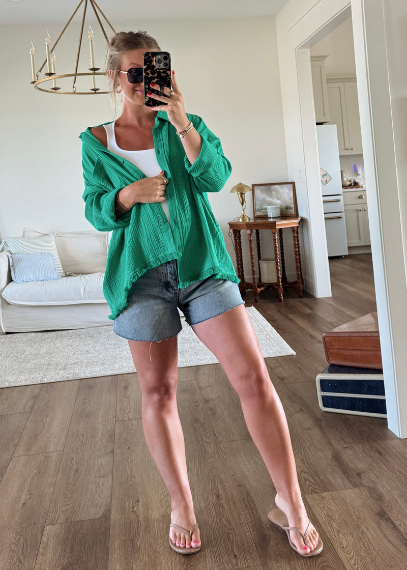 Kelly Green Button Blouse