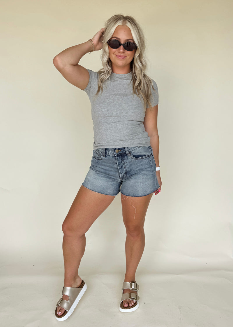 Ella Essential Ribbed Tee-Grey