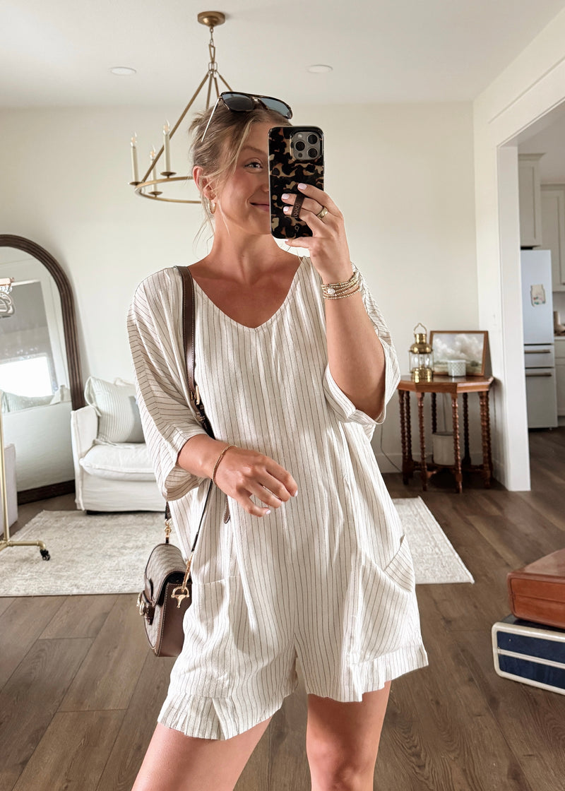 Lena Striped Linen Romper