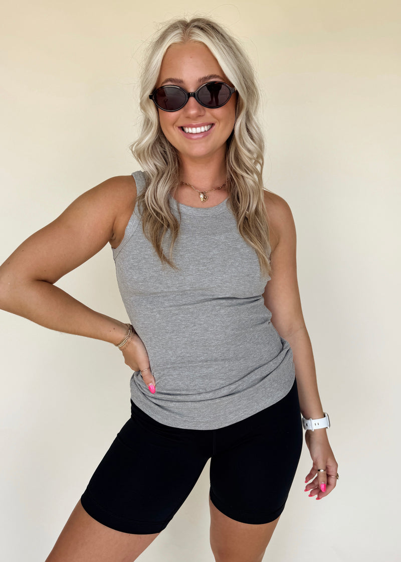 Ella Essential Ribbed Tank-Grey