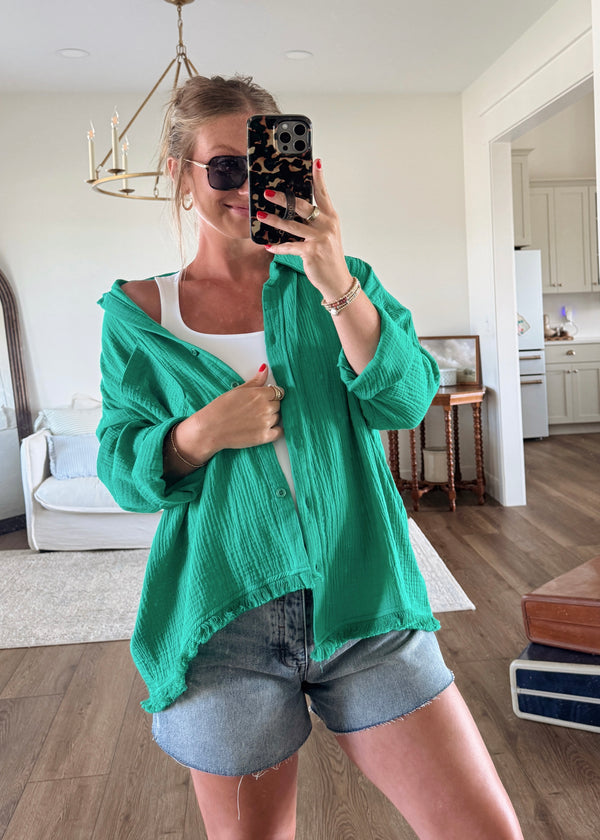 Kelly Green Button Blouse