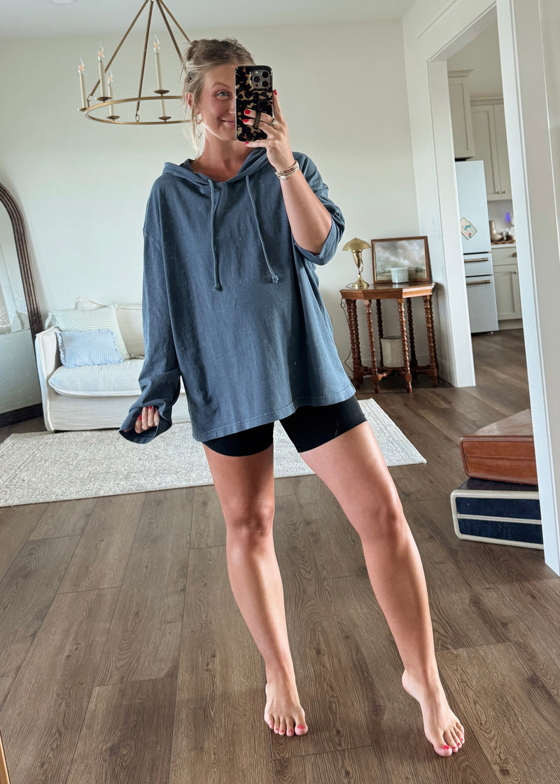 Fresh Breeze Hoodie Top- Dusty Blue