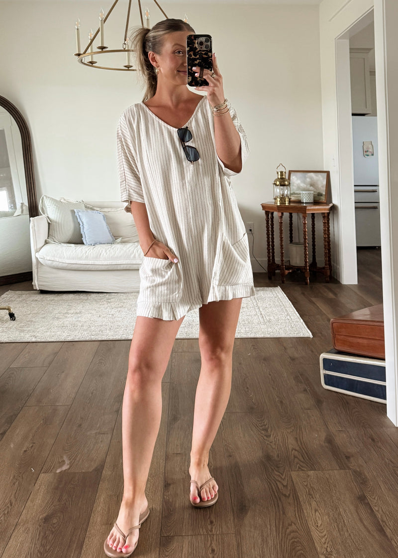 Lena Striped Linen Romper