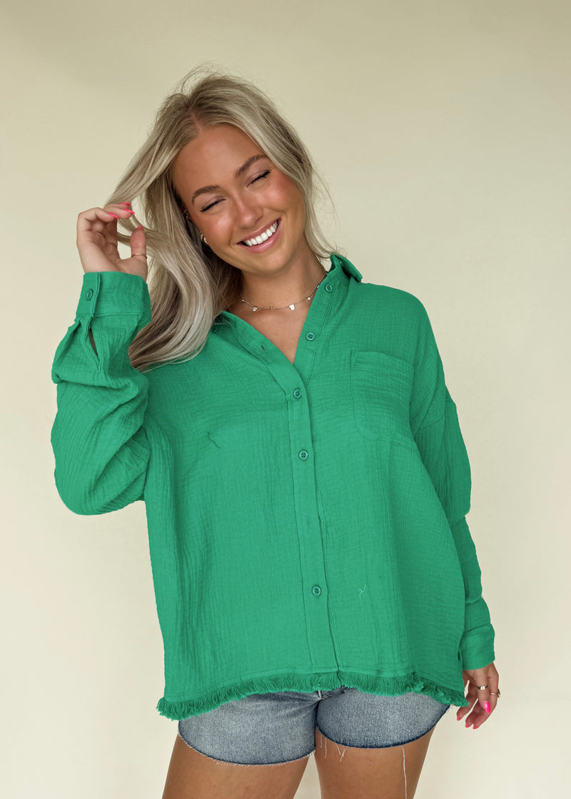 Kelly Green Button Blouse