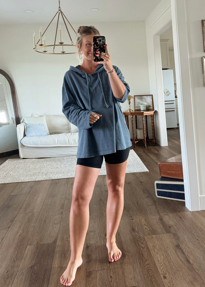 Fresh Breeze Hoodie Top- Dusty Blue