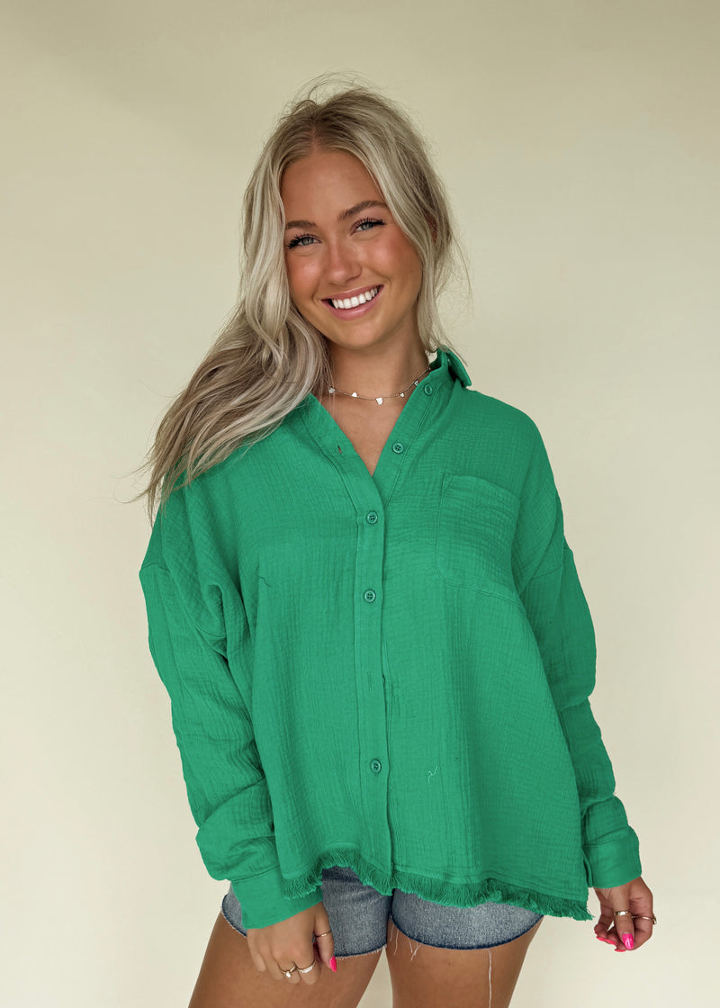 Kelly Green Button Blouse