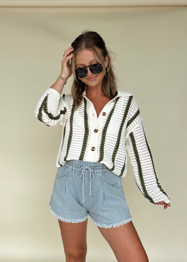 Ollie Stripe Crochet Cardi Top