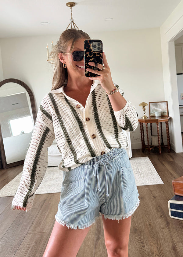 Ollie Stripe Crochet Cardi Top