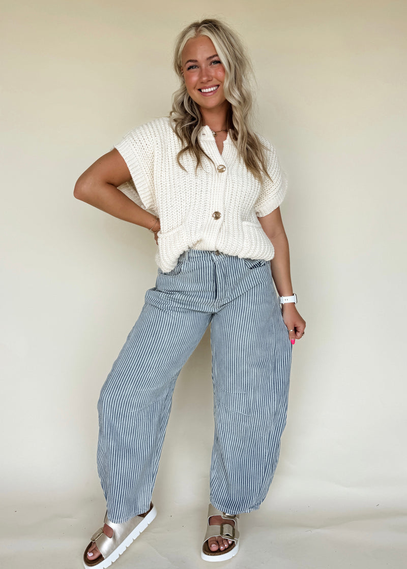 Harper Pinstripe Barrel Jeans