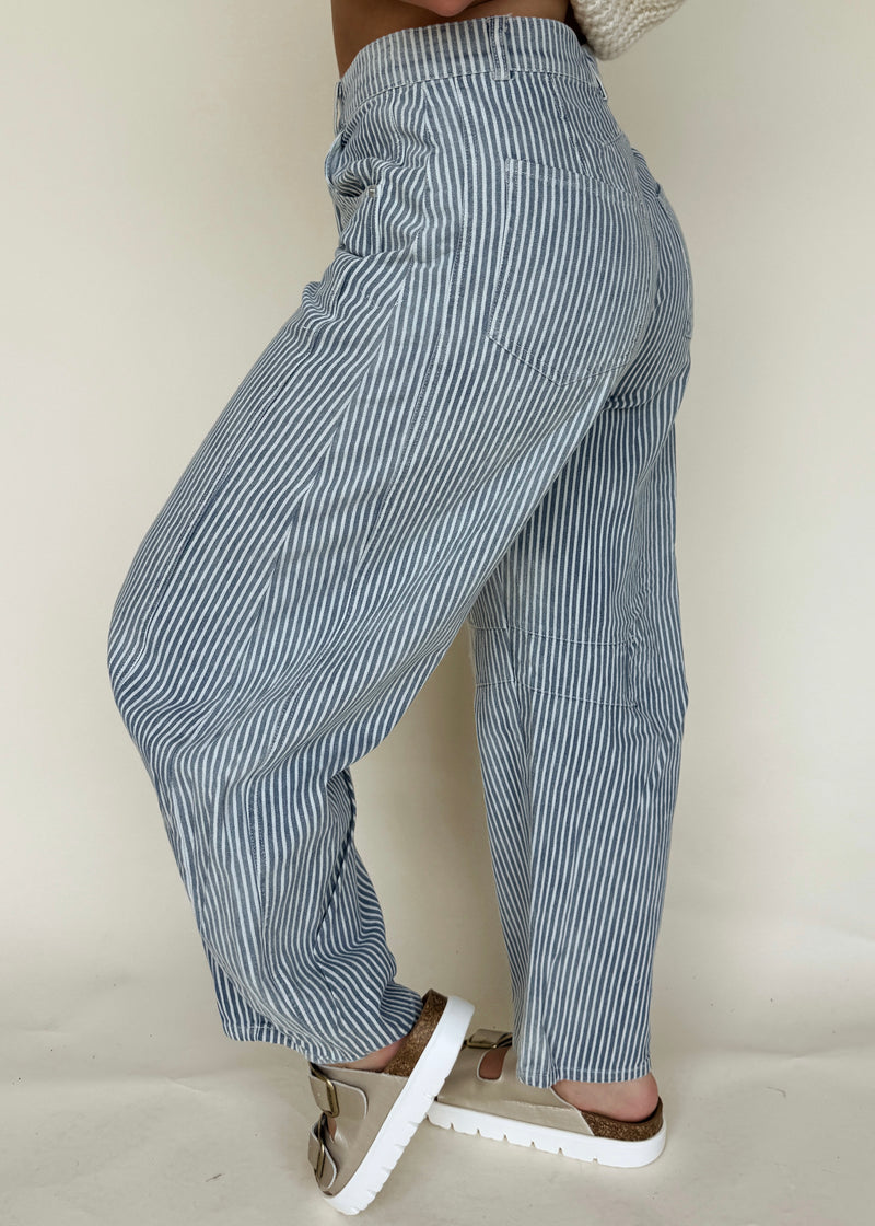 Harper Pinstripe Barrel Jeans