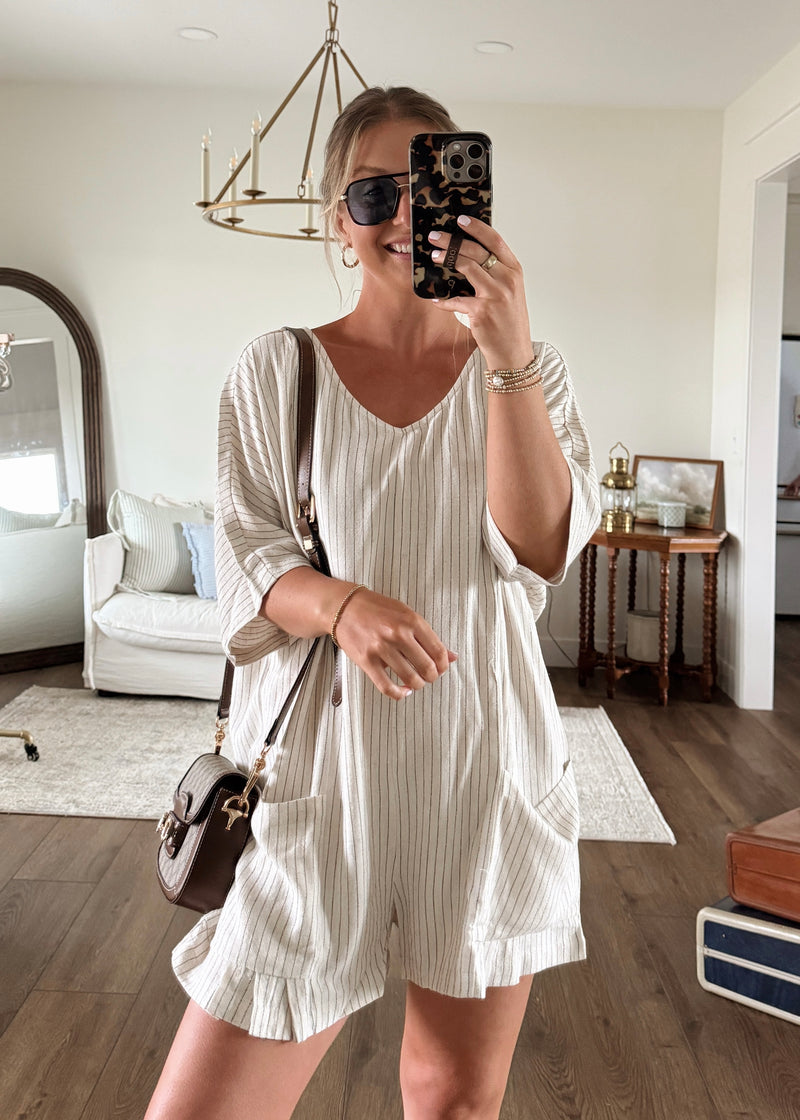 Lena Striped Linen Romper