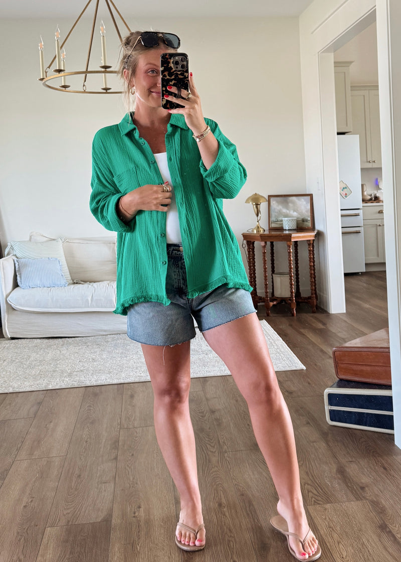 Kelly Green Button Blouse