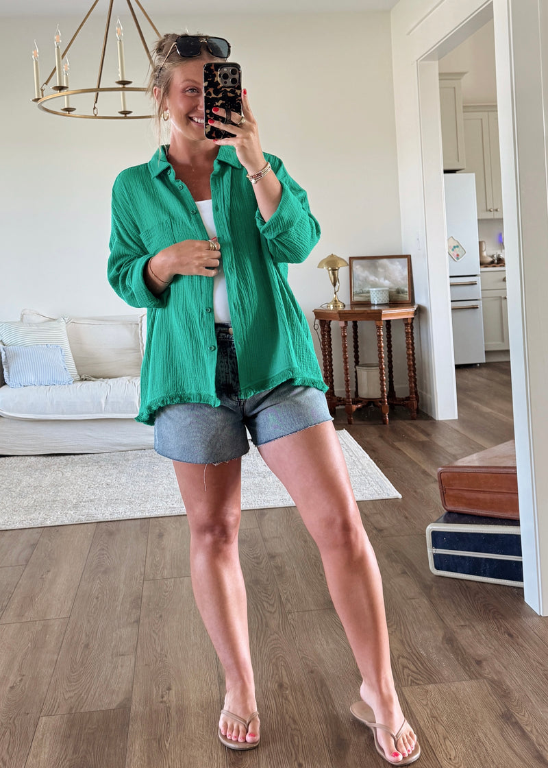 Kelly Green Button Blouse
