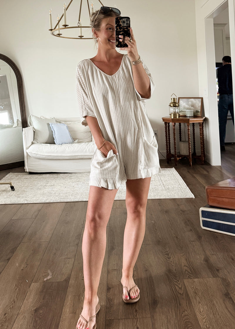 Lena Striped Linen Romper