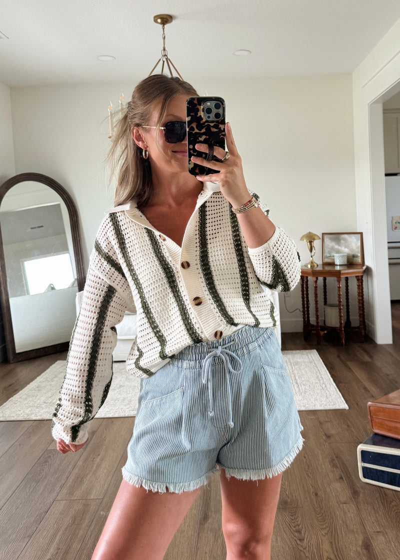Ollie Stripe Crochet Cardi Top