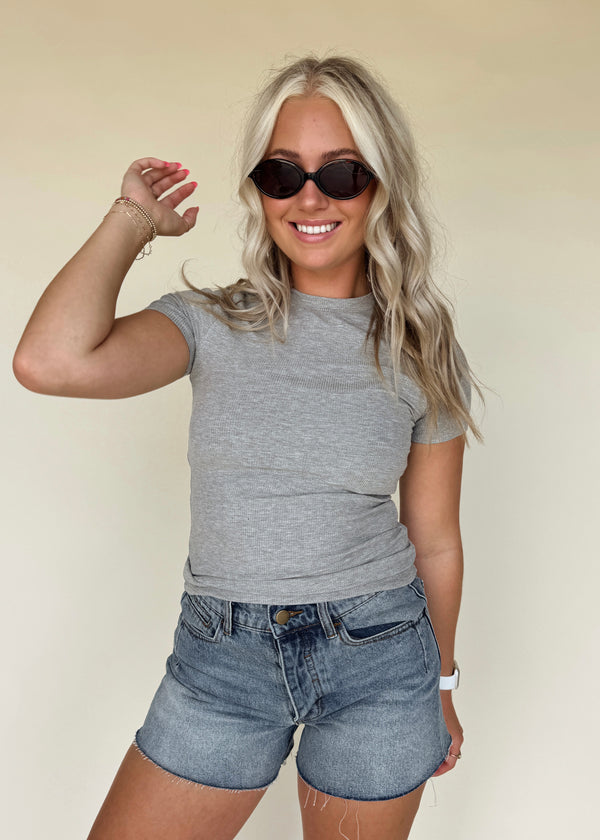 Ella Essential Ribbed Tee-Grey
