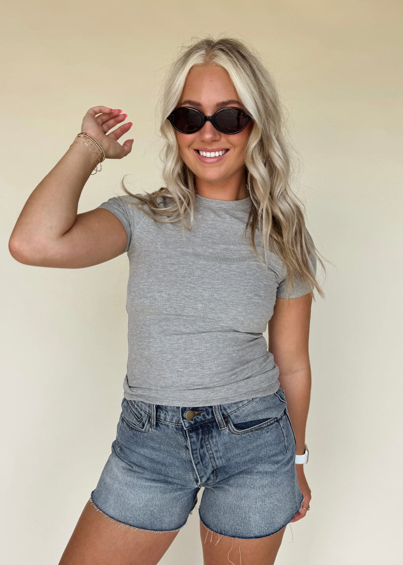 Ella Essential Ribbed Tee-Grey