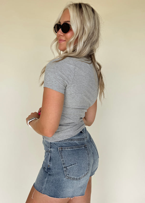 Ella Essential Ribbed Tee-Grey