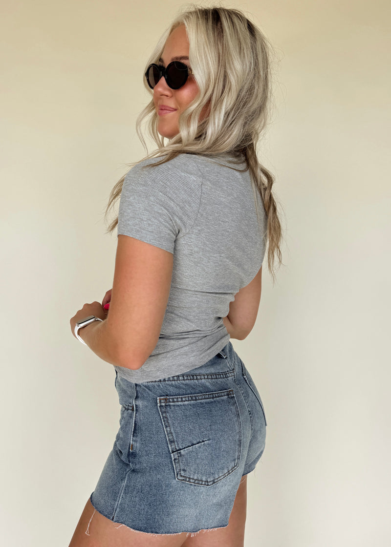 Ella Essential Ribbed Tee-Grey