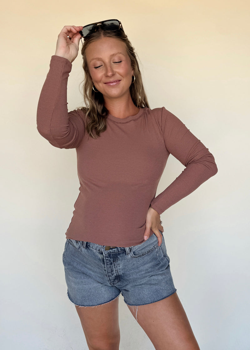Elliot Essential Ribbed Long Sleeve-Mocha