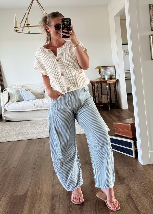 Harper Pinstripe Barrel Jeans