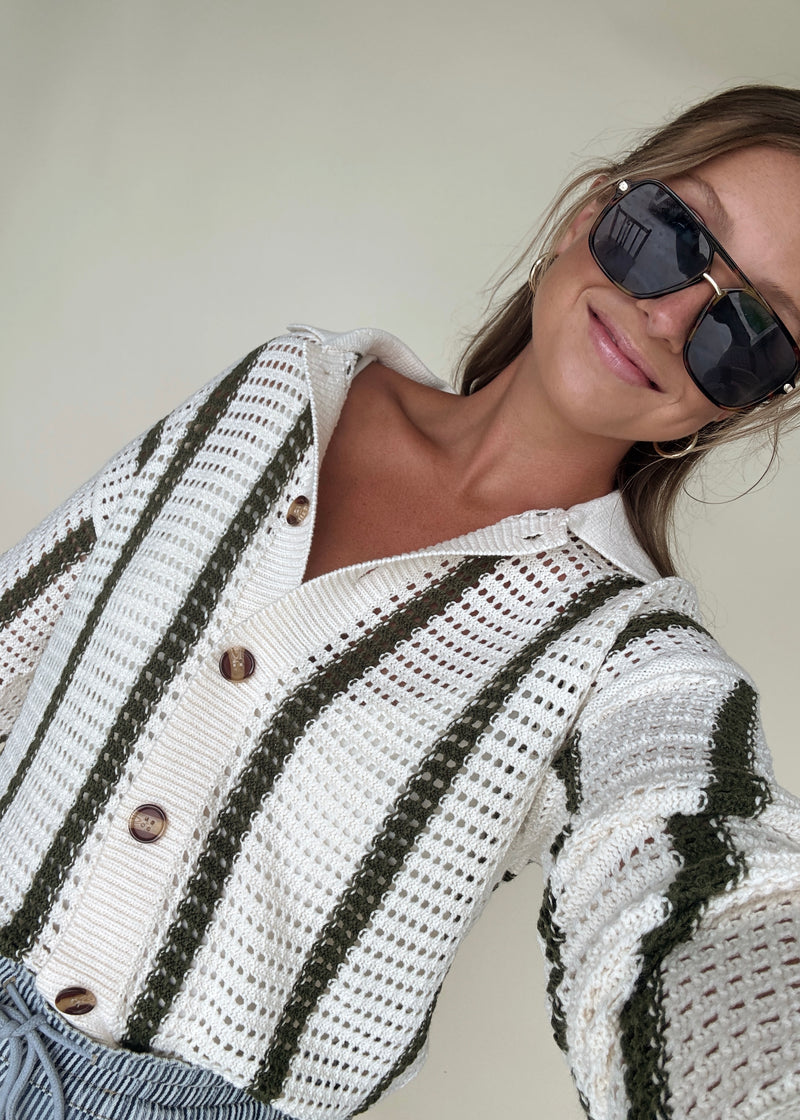 Ollie Stripe Crochet Cardi Top