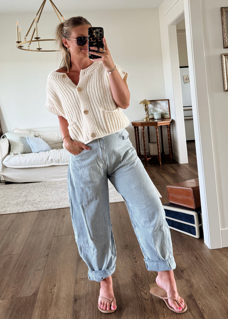 Harper Pinstripe Barrel Jeans