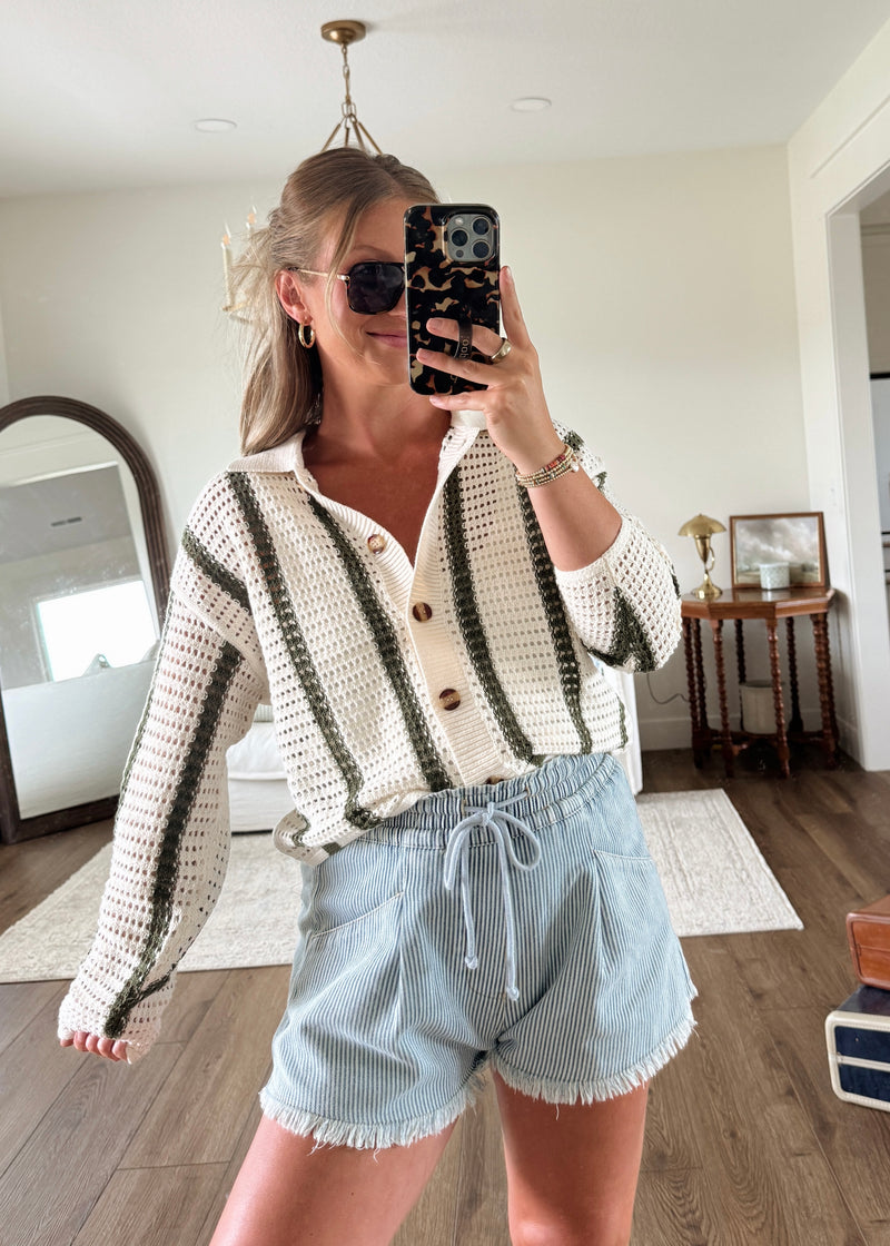 Ollie Stripe Crochet Cardi Top