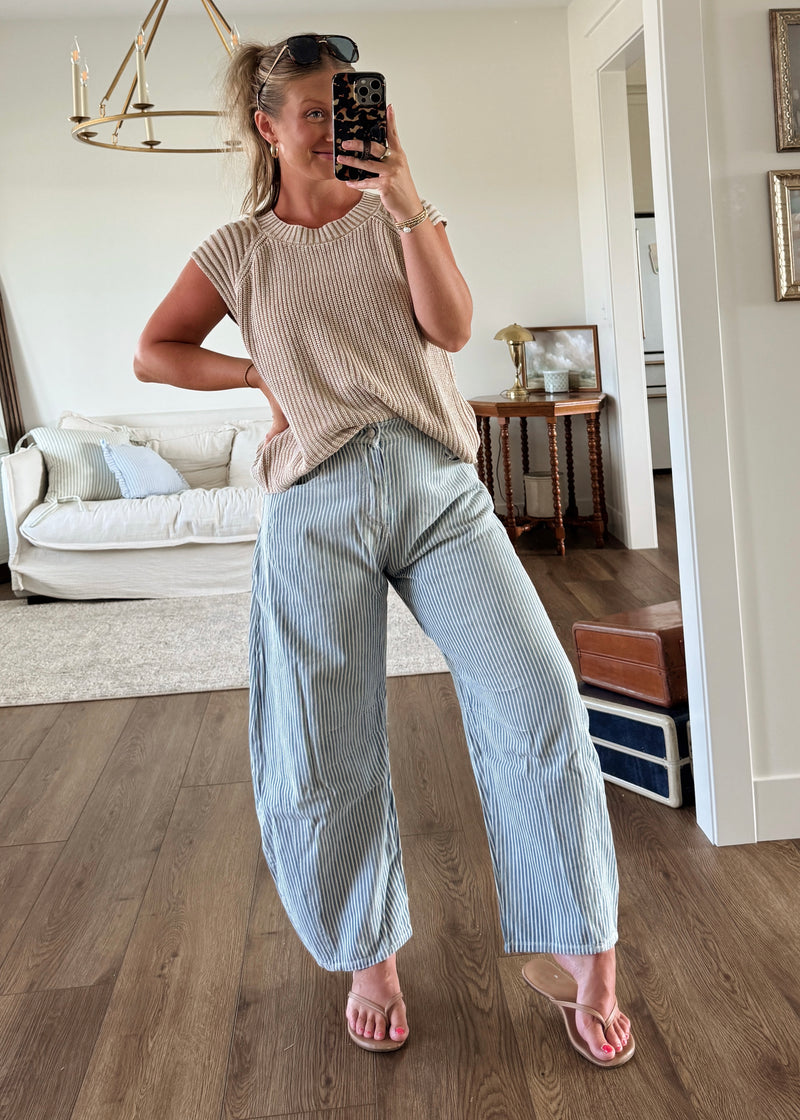 Harper Pinstripe Barrel Jeans